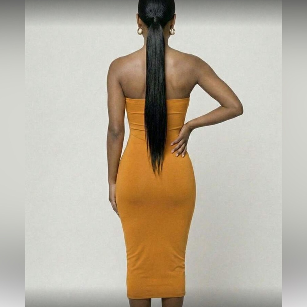 Strapless Bodycon Midi Dress in Dusty Blue - Picture 6 of 15